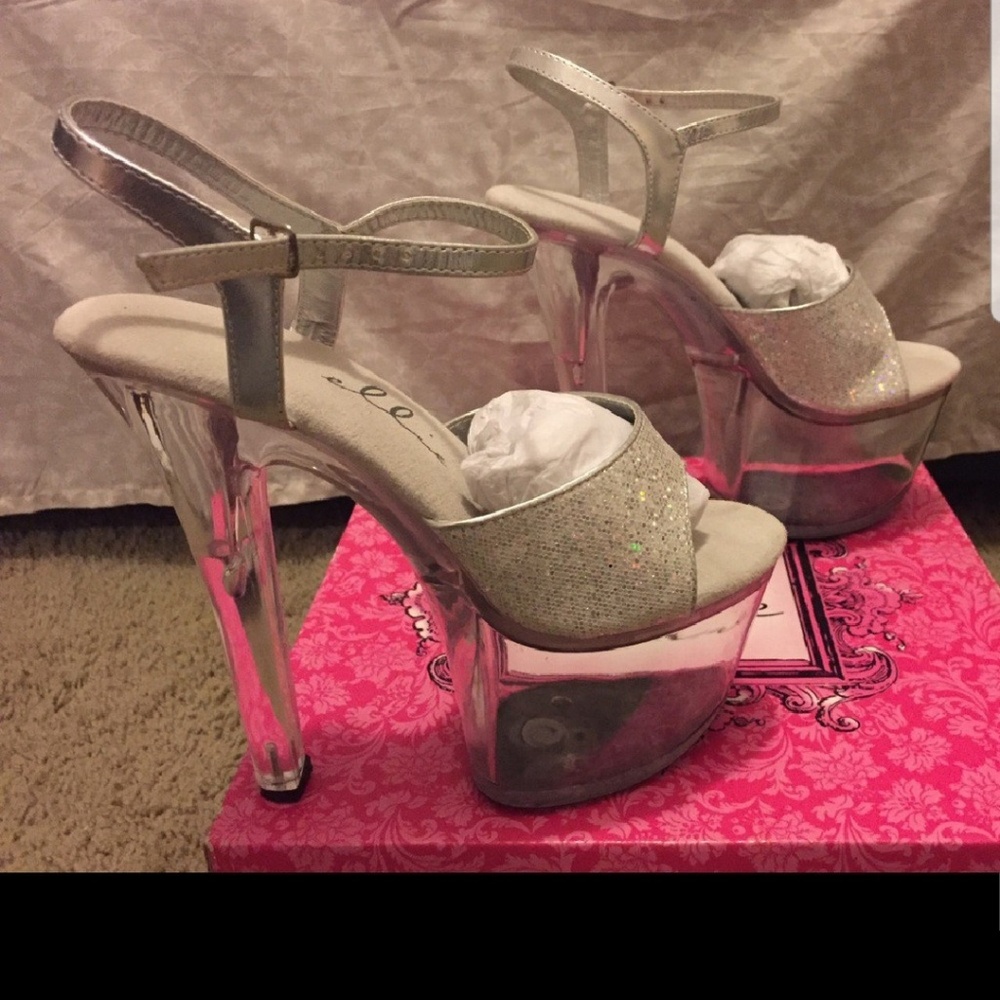 Exotic dancer heels stilettos clear glitter